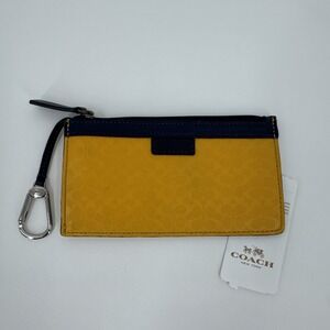 Coach HERITAGE SIGNATURE EMBOSSED‎ PVC ENVELOPE KEYCASE YELLOW BLUE read NEW